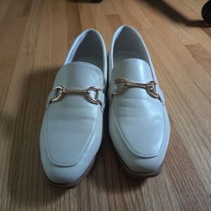 Men's White Leather Loafers with Gold Accent